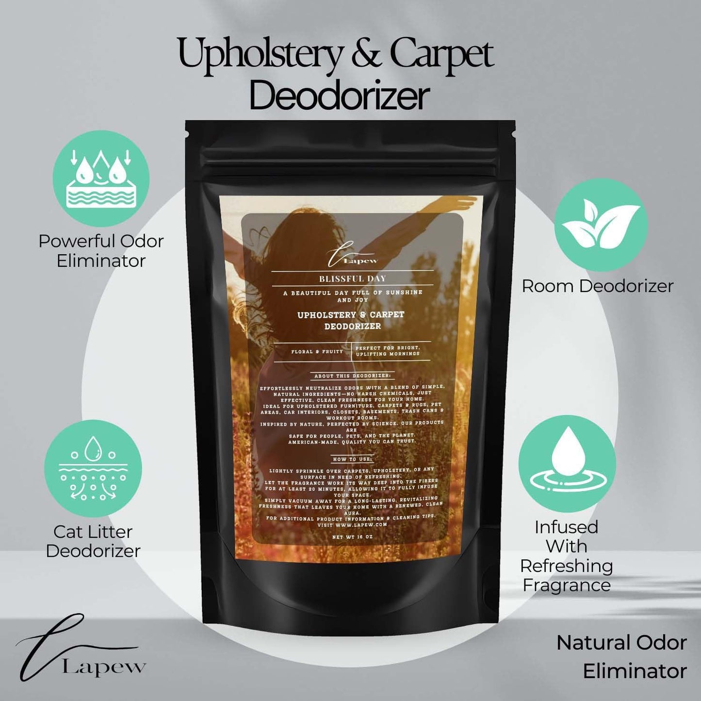 Blissful Day Carpet Freshener Powder: Powerful Odor Eliminator for Home, Upholstery Deodorizer, Carpet Deodorizer, Pet Urine, Cat Litter Box - Blissful Day Fragrance.