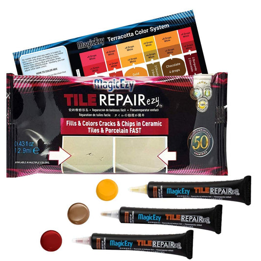 MagicEzy Tile Repair Kit: Porcelain Repair Kit - Ceramic Tile Repair Kit - Mix and Match Colors - Acrylic, Stone, Fiberglass - Wall Touch Up (Terracotta Kit)