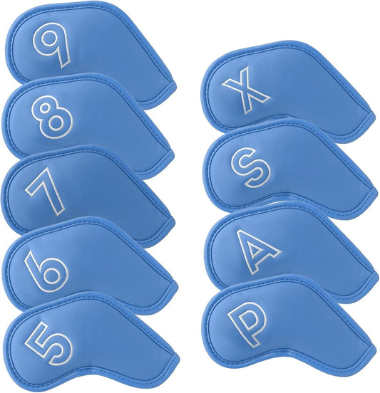 Montela Golf Iron Covers,Golf Iron Head Covers Leather Golf Iron Covers Set 9pcs Golf Iron Headcovers,Golf Club Head Covers for Iron Club Fit All Brands Titleist,Callaway,Taylormade