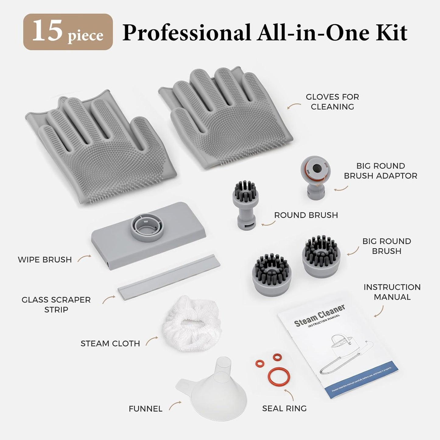 Kuvictewl Steam Cleaner All-in-One Kit, Chemical-Free Steamer for Home Deep Cleaning, Suitable for Floor, Tile, Grout, Window, Kitchen, Sofa, Car