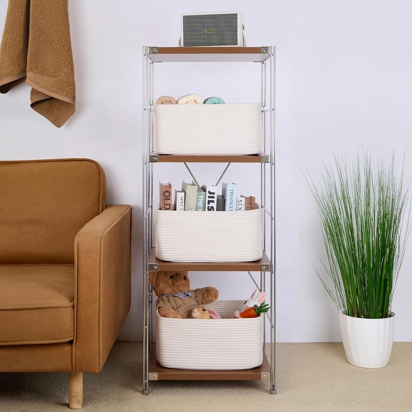 Large Storage Baskets for Shelves, Closet Organizers Bins for Clothes Blanket Towels, Baby Nursery, Toy Baskets Box, Woven Rope Baskets, 17 x 13 x 7.5”, 2 Packs Off White