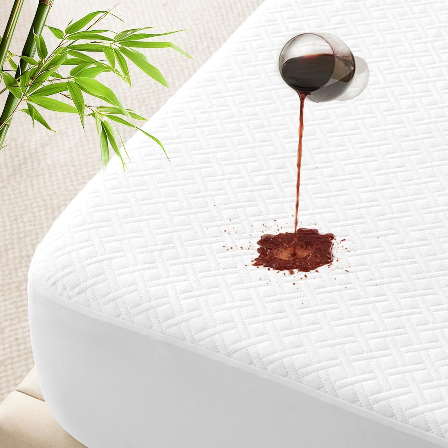 100% Waterproof Twin XL Mattress Protector, Breathable Bamboo Rayon Mattress Cover with 8”-21” Deep Pocket, Noiseless Cool 3D Air Mattress Cover, Hypoallergenic & Odor Resistant