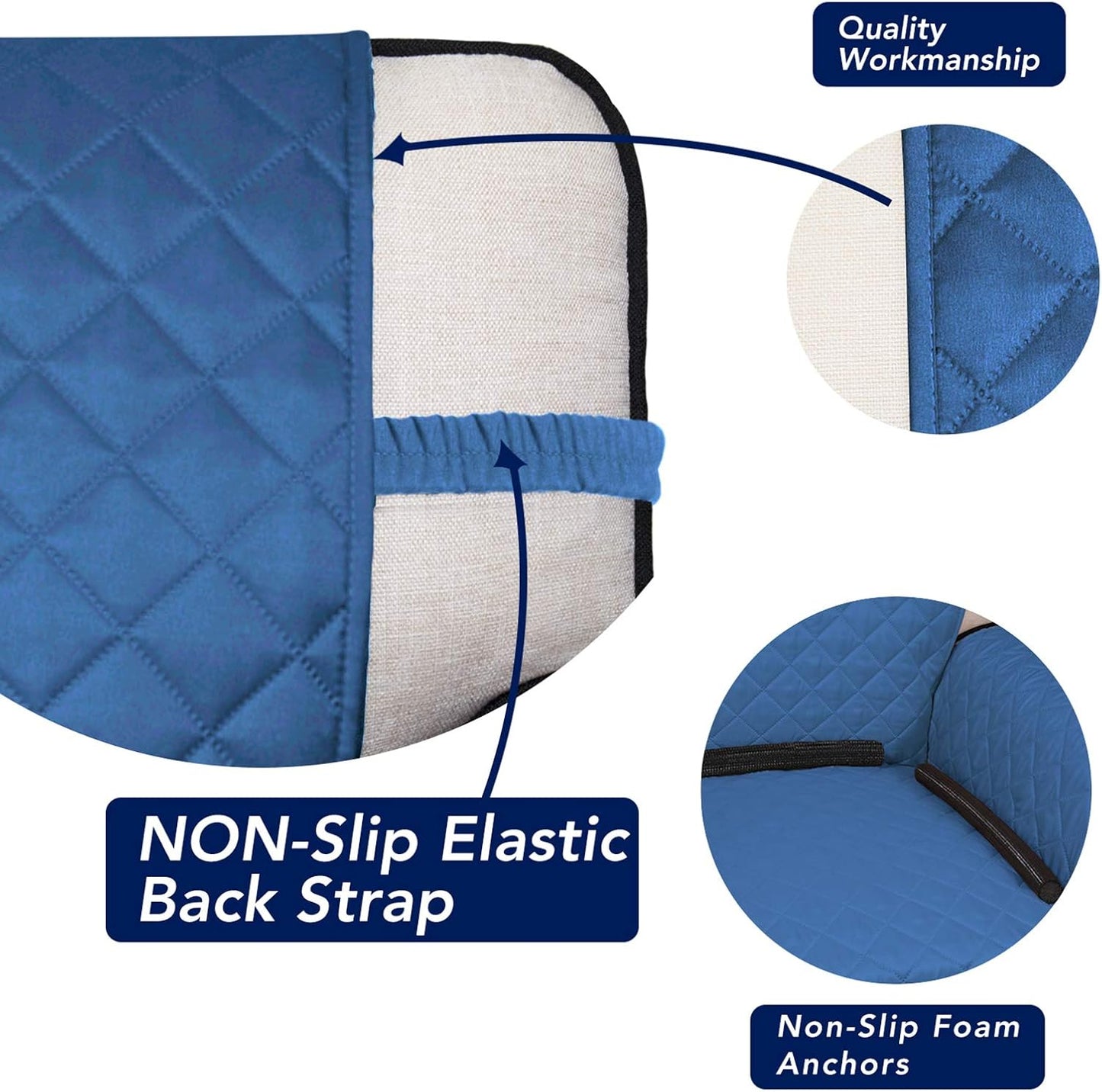 PureFit Reversible Quilted Sofa Cover, Water Resistant Slipcover Furniture Protector, Washable Couch Cover with Non Slip and Elastic Straps for Kids, Dogs, Pets (XX Large, Blue/Ivory)