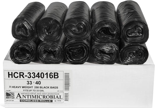 Aluf Plastics High Density Trash Bags, 33 Gallon, 250 Count, 16 Micron (eq), 33" x 40", Black, for Bathroom, Office, Industrial, Commercial, Janitorial, Municipal, Recycling