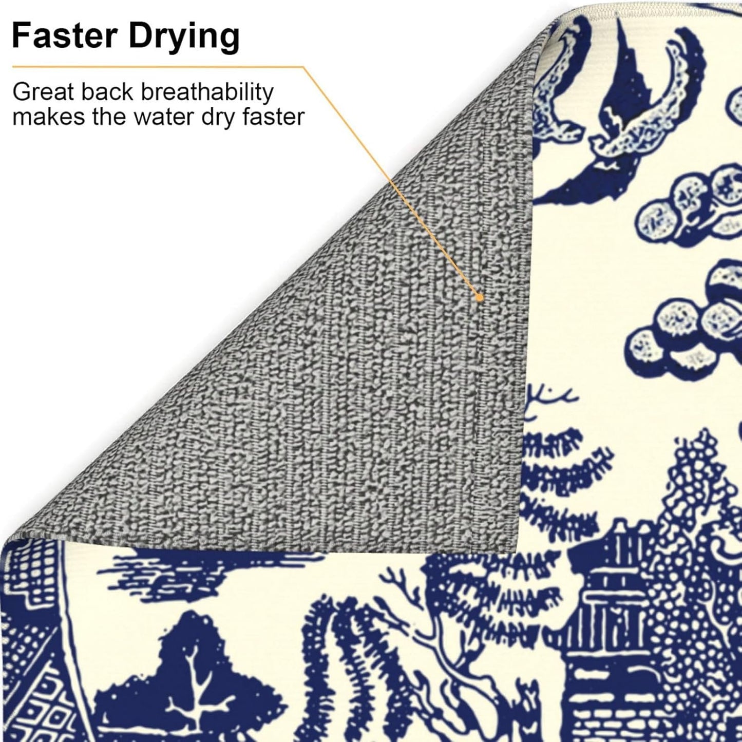 Dish Drying Mat For Kitchen Counter Absorbent Dish Mat Reversible Drainer Drying Kitchen Mat (Oriental Style Chinese Blue Willow, 16"x18")