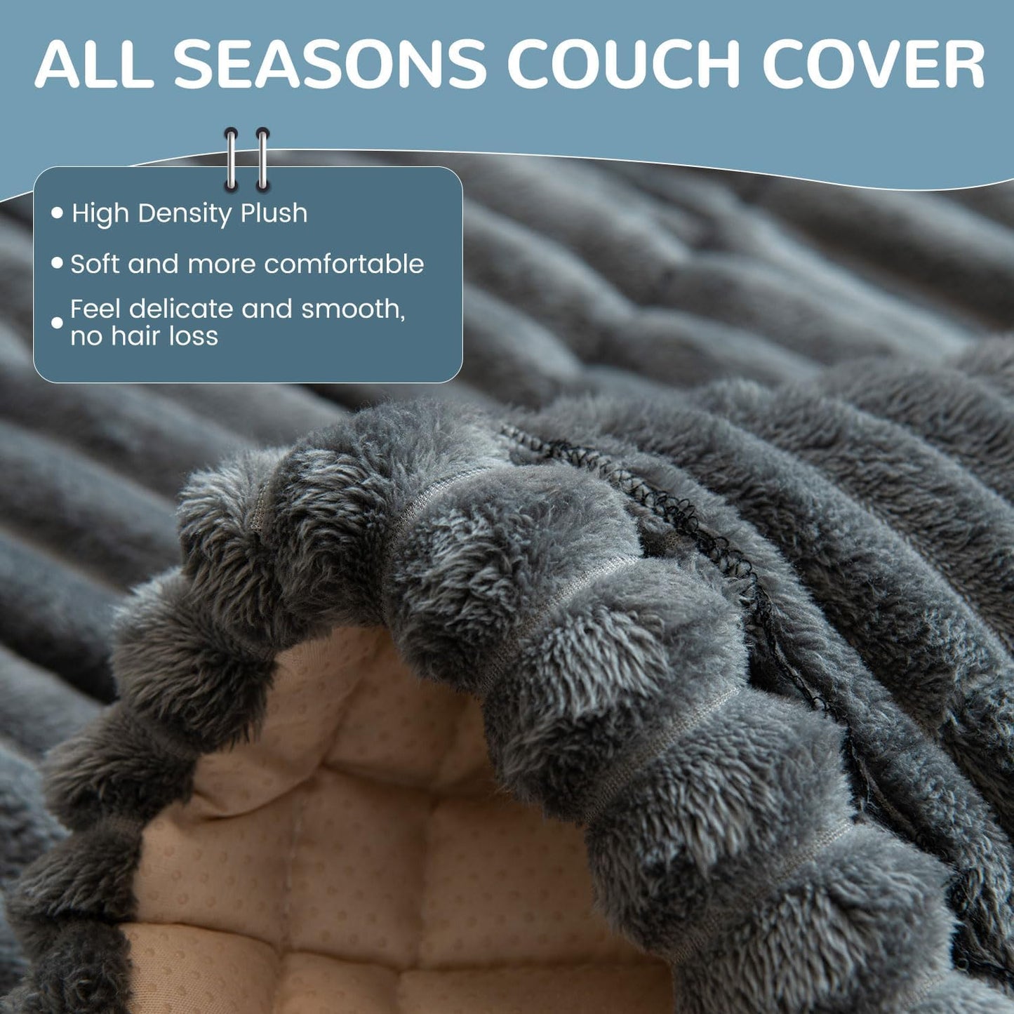OTOB Couch Cover for Dogs Washable, Non Slip Plush Sofa Covers for 3 Cushion Couch, Fuzzy Pet Friendly Mat Bed Furniture Protector Sofa Slipcover, All Seasons (Dark Gray, 27.6" x 70.9")