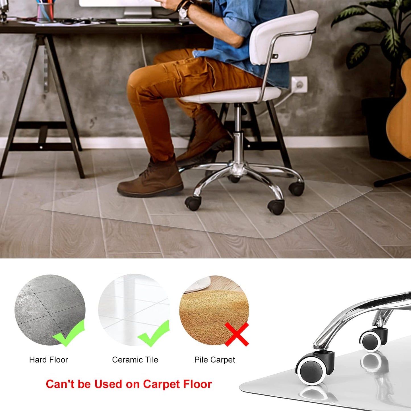 Kuyal Clear Chair Mat, Hard Floor Use, 8'×10' Transparent Office Home Floor Protector mat Chairmats (96" X 120" Rectangle)