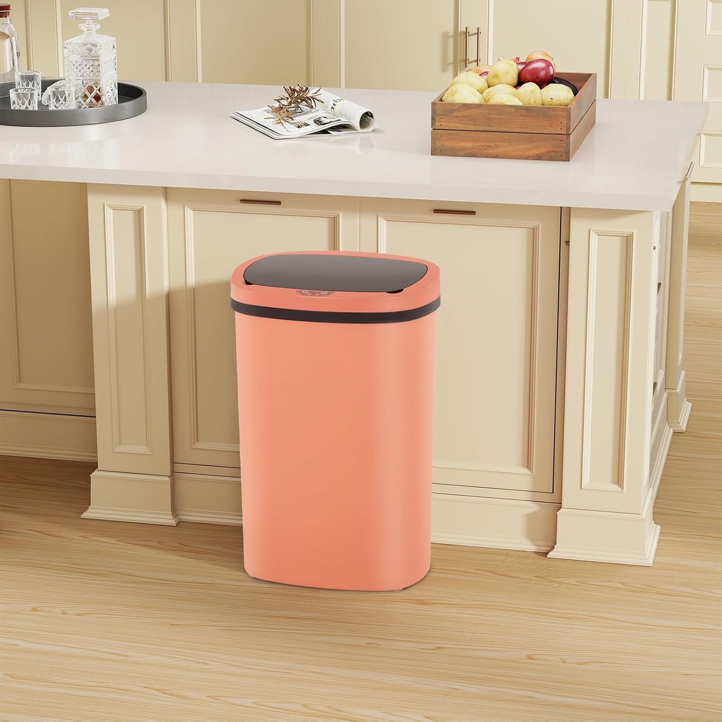 Automatic Motion Sensor Bathroom Trash Can with Lid, 13 Gallon Touchless Trash Bin, Smart Dog Proof Garbage Can, Touch Free Waste Basket for Toilet, Office, Bedroom,Pink