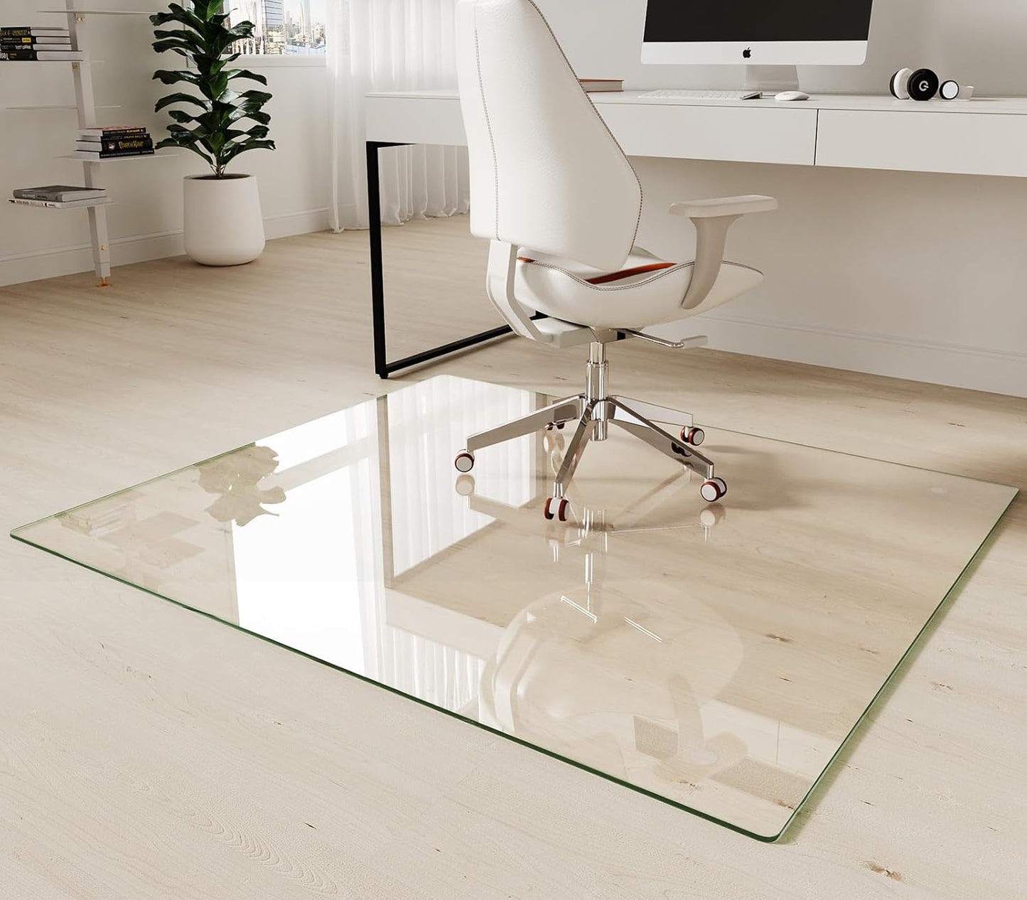 Koonmi Tempered Glass Chair Mat 45"x53" - Premium Office Chair Mat for Hardwood Floors & Low-Pile Carpet with 4 Non-Slip Pads - Thick Scratch-Resistant Surface