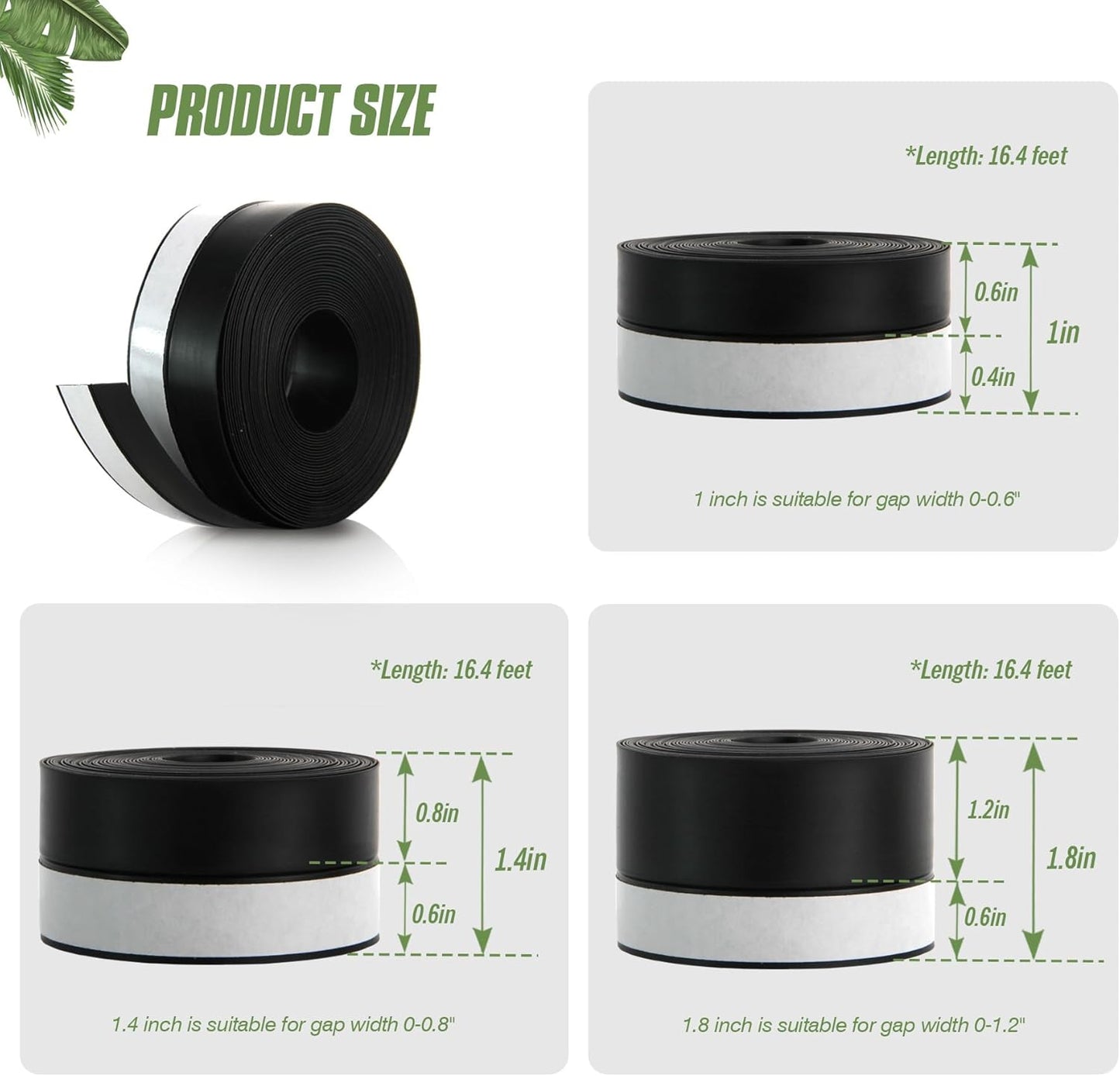 Silicone Weather Stripping Door Seal Strip, 16.4 Feet Self Adhesive Sealing Sticker Sealing Tape for Door Draft Stopper Adhesive for Doors Windows Shower Glass Gaps (Black, Width 45mm)