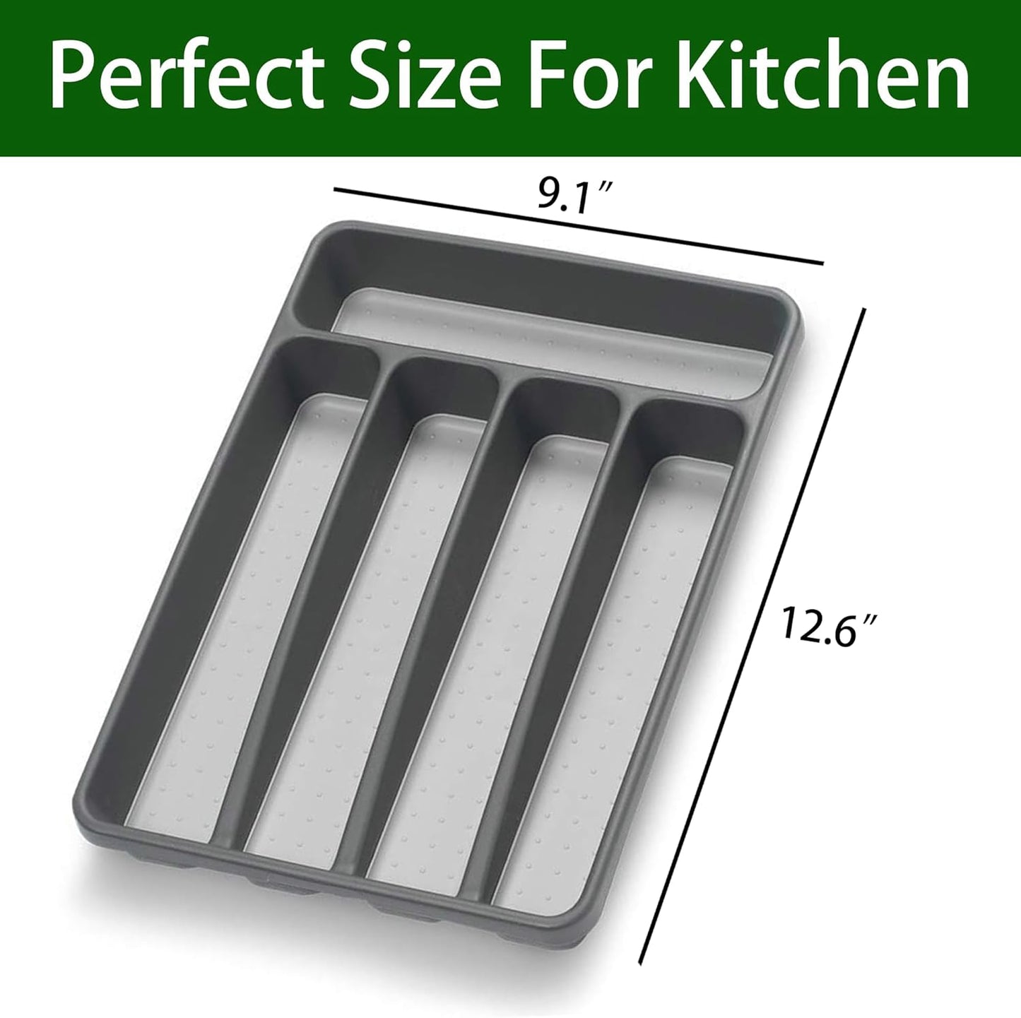 Silverware Organizer 2 Pieces Utenisl Organizer Holder Kitchen Drawer Organizer Plastic Silverware Tray for Drawer Flatware Organizer 5 Compartment Black