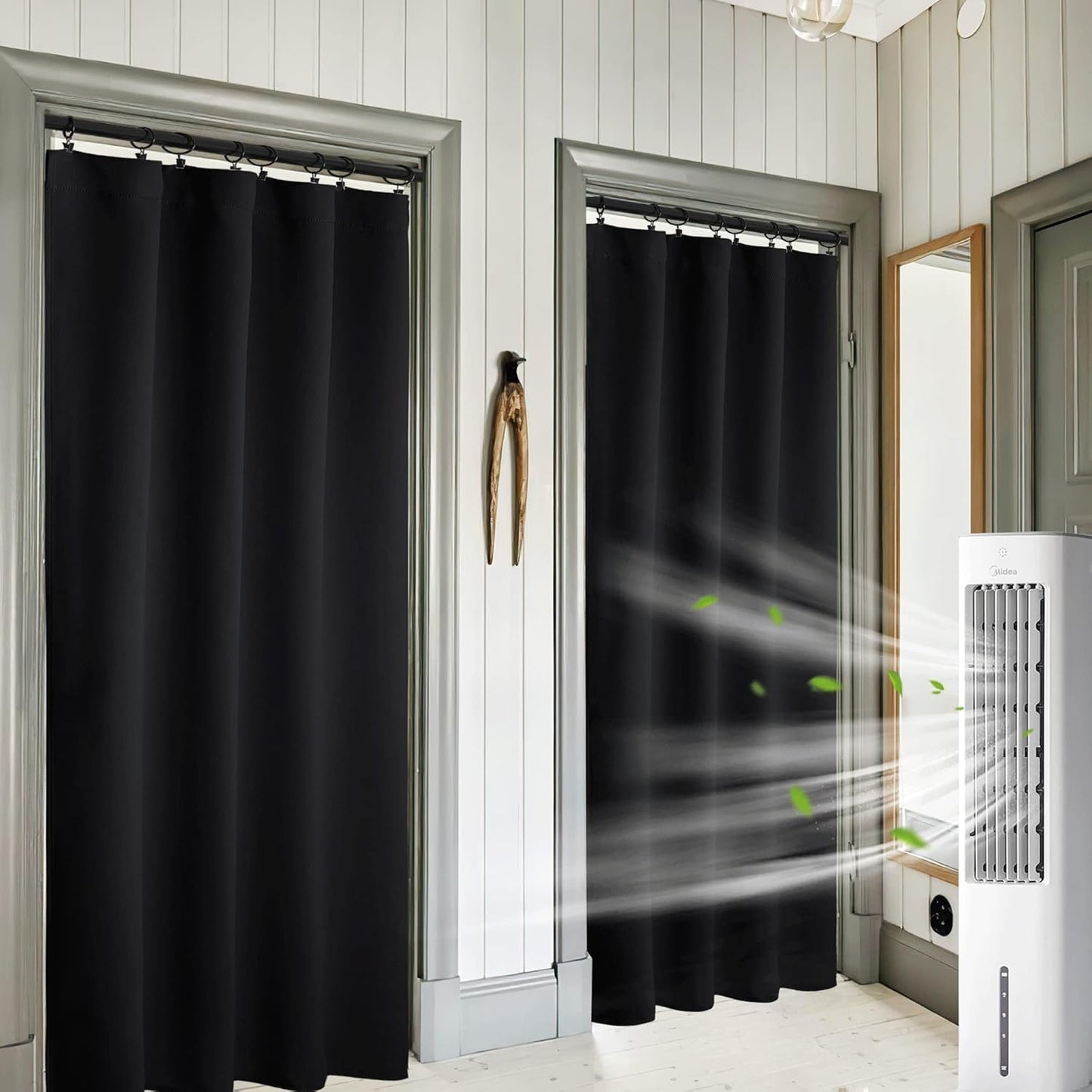 RYB HOME Blackout Curtains 84 inches Long 2 Panels Set for Living Room, Thermal Insulating Privacy Curtains & Drapes for Doorway Temporary Door Alternative Accordion Door, W 42 x L 84, Black