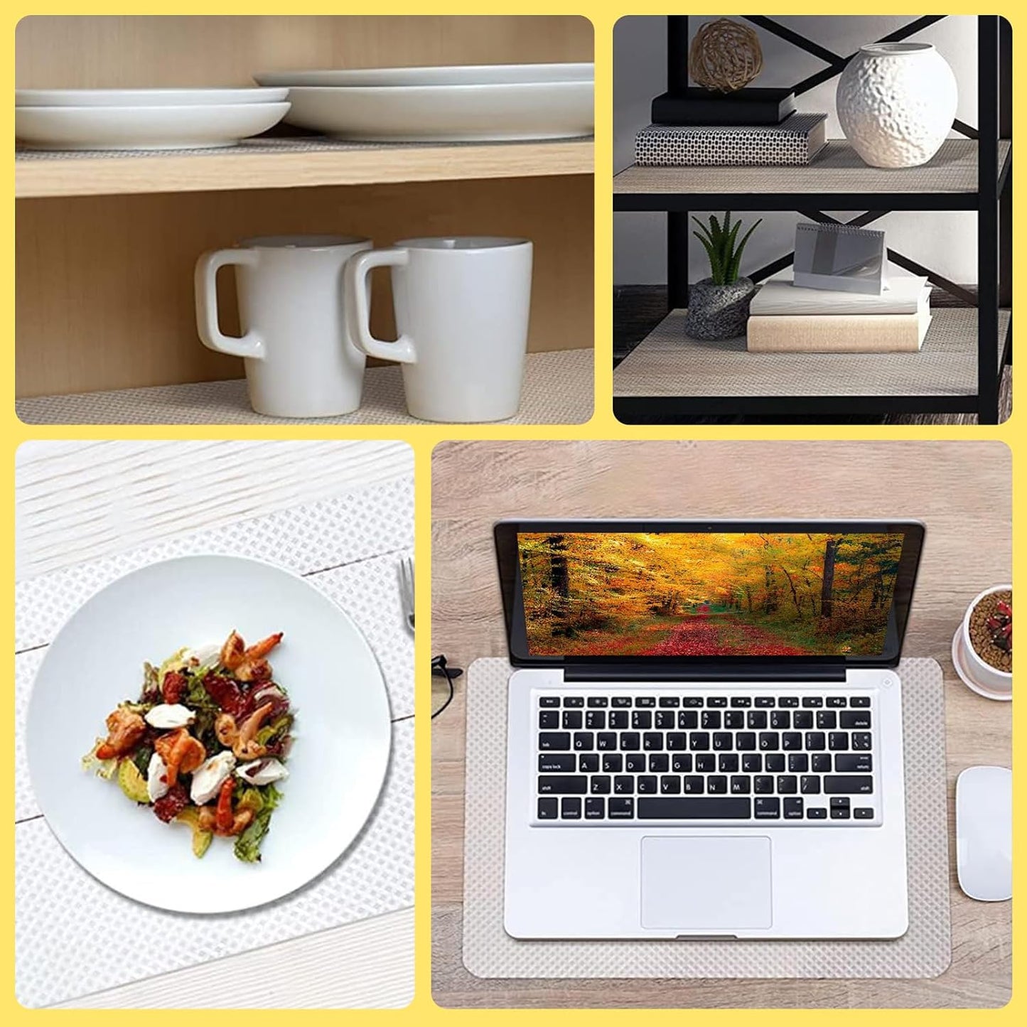 Shelf Liners for Kitchen Cabinets and Drawers, Non-Adhesive and Anti-Slip, Waterproof and Easy to Clean, Durable EVA Cabinet Mat for Refrigerator, Cupboard, Table (White, 17.5" W x 196.8" L)