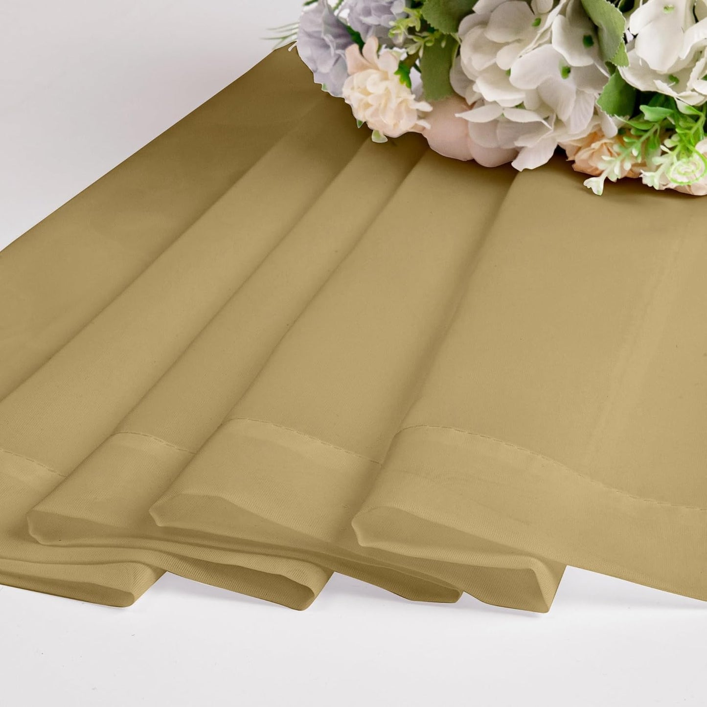 Chyhomenyc Gold Sheer Curtains 30 inch Length 2 Panels, Light Filtering Voile Rod Pocket Short Window Curtians for Bathroom Living Room Farmhouse Small Windows, 42Wx30L inches