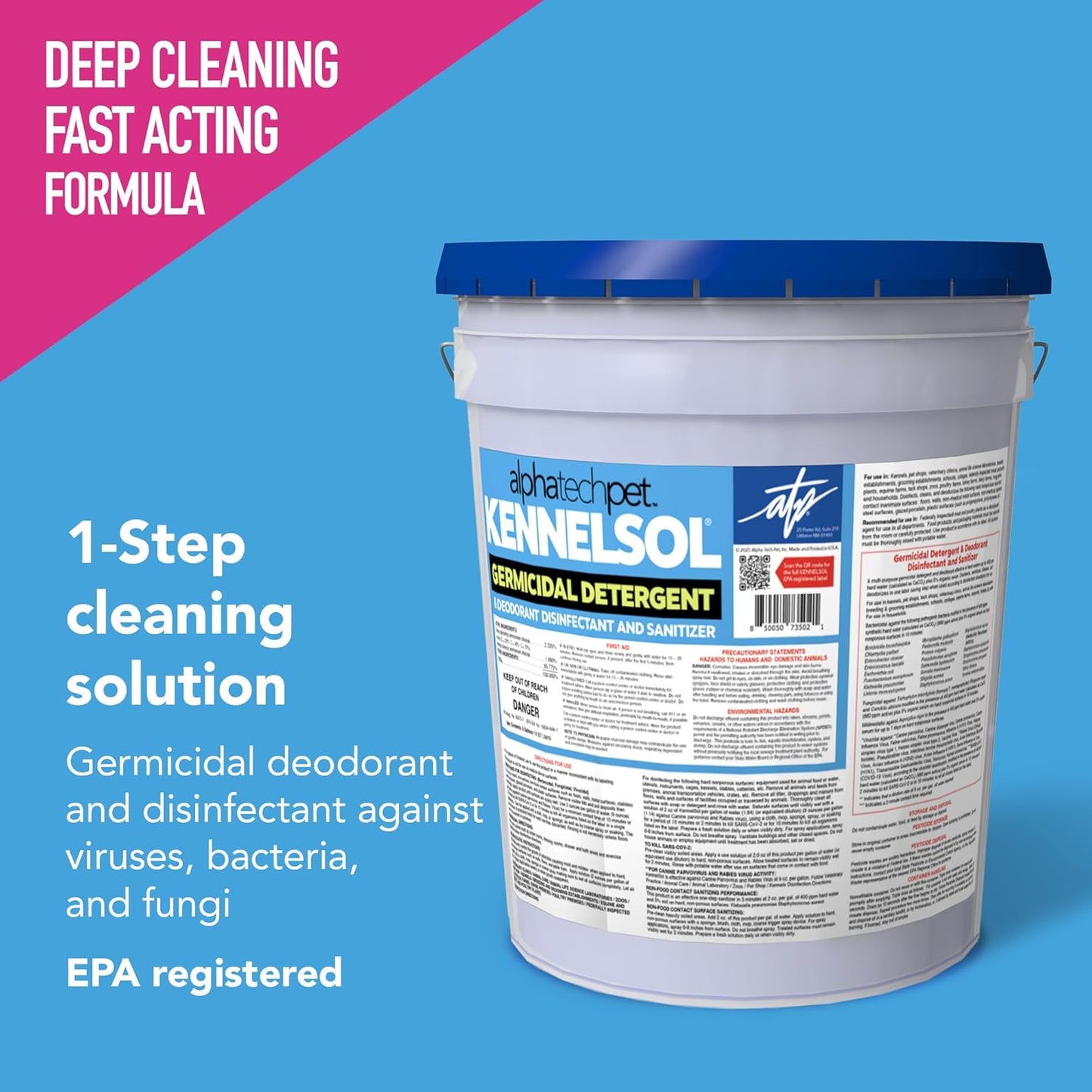 ATP KennelSol 1-Step Kennel Cleaner - 5 Gallons Liquid Disinfectant, Effective Against Bacteria and Viruses, Deodorizer Wintergreen Scent by Alpha Tech Pet