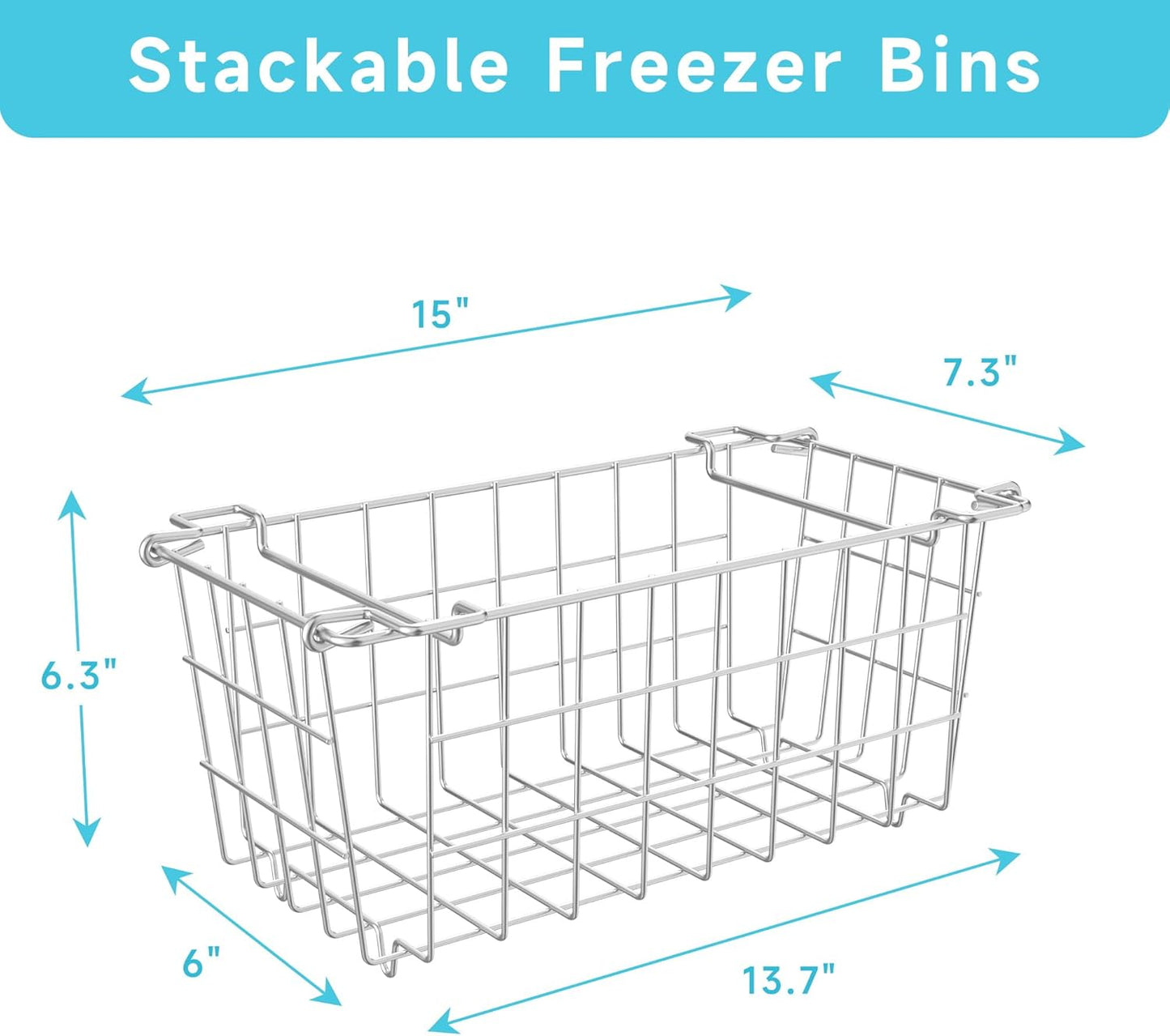 Freezer Organizer Bins - Fit 10 to 20 Cu.FT Deep Freezer, Stackable Chest Freezer Organizer Sort Frozen Food and Easily Get with Handle, 4 Pack Chest Freezer Bins