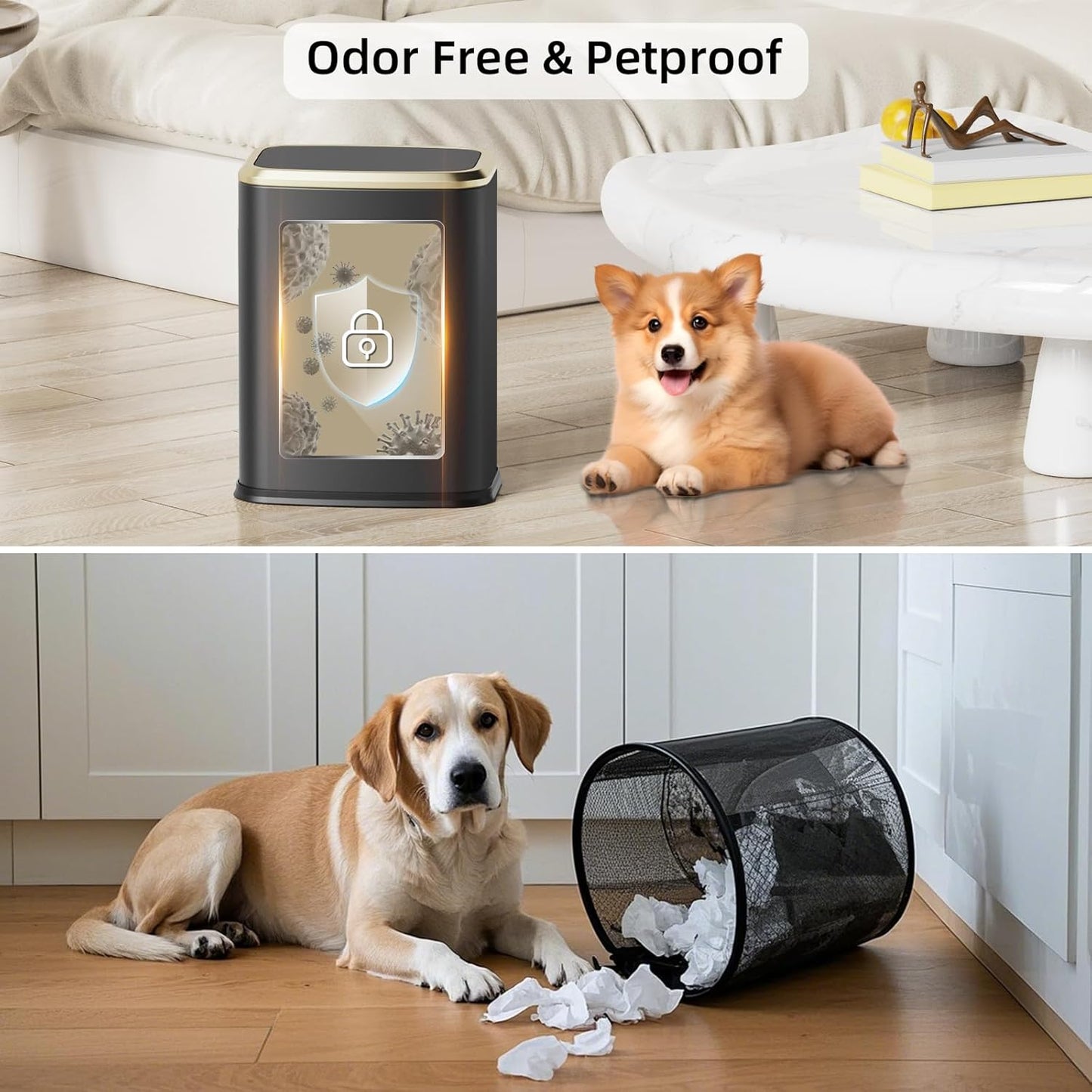 8L/2.1 Gallon Small Bathroom Trash Can with Lid, Swing-Top Rectangular Waste Bin, Stainless Steel Garbage Can for Home, Office, Toilet, Bedroom, Living-Room (Black)