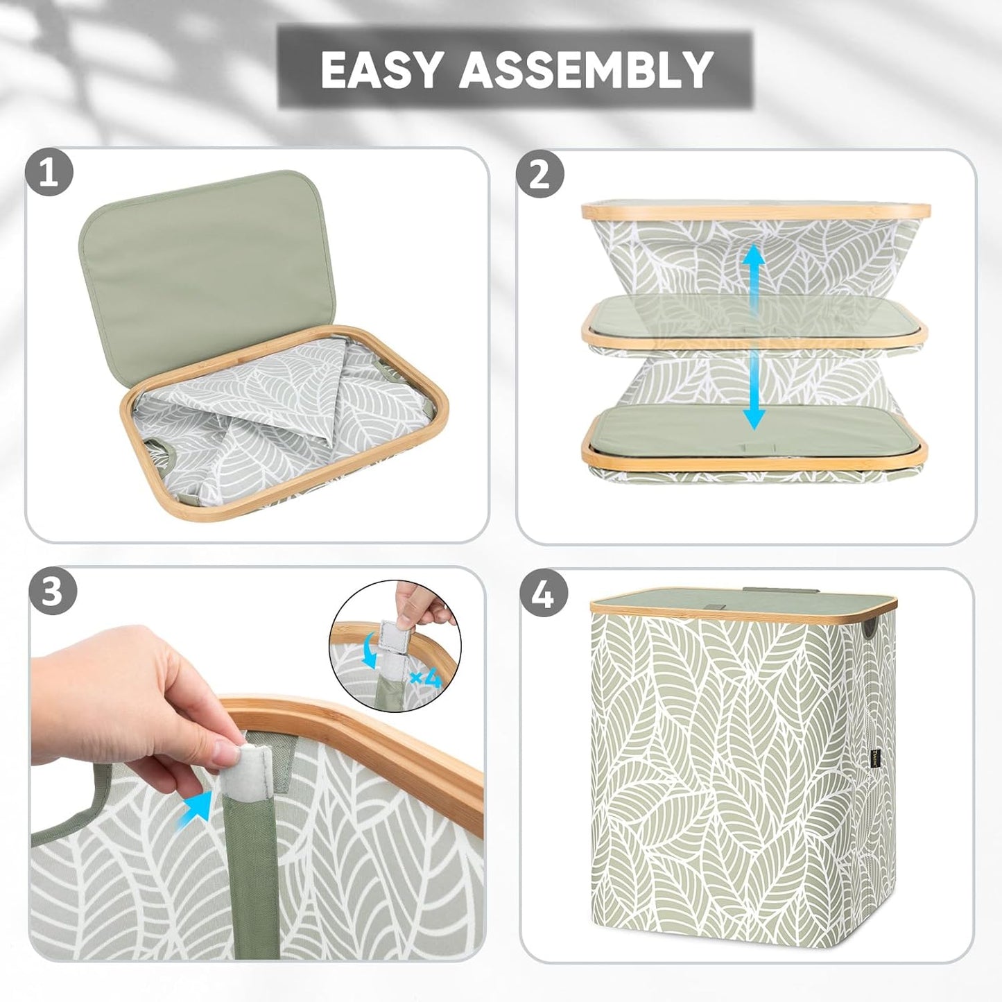 BALEINE Laundry Hamper with Lid, Tall Laundry Baskets with Bamboo Pull Handles, Large Laundry Bin with Internal Support (36 Gal/140L, Antique Foliage)