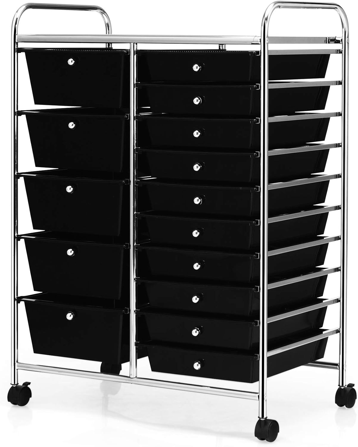 GOFLAME 15-Drawer Rolling Storage Cart, Multipurpose Movable Organizer, Utility Cart for Home, Office, School, Black