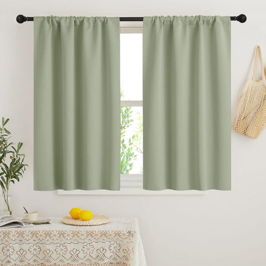 RYB HOME Short Curtains 45 inch 2 Panels Set, Room Darkening Small Window Drapes Thermal Insulated Cafe Curtains for Kitchen Dorm Transit Van, W 34 x L 45 inch, Sage Green