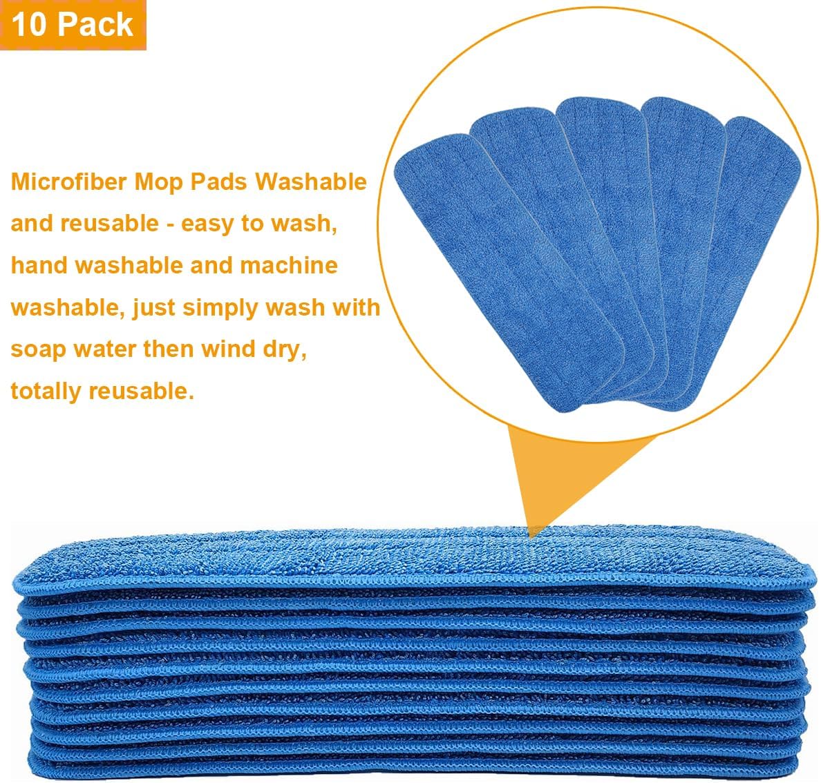 18 Inch Microfiber Spray Mop Replacement Heads Compatible with Bona, Washable Reusable Flat Mop Head Spray Mop Pads Microfiber Cleaning Pads for Wet/Dry Mops - Blue (10 Pack)