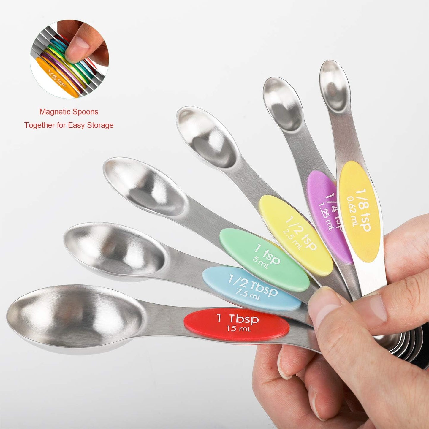 Magnetic Measuring Spoons Set Stainless Steel Stackable Dual Sided Teaspoons and Tablespoons for Measuring Dry and Liquid Ingredients Set of 6