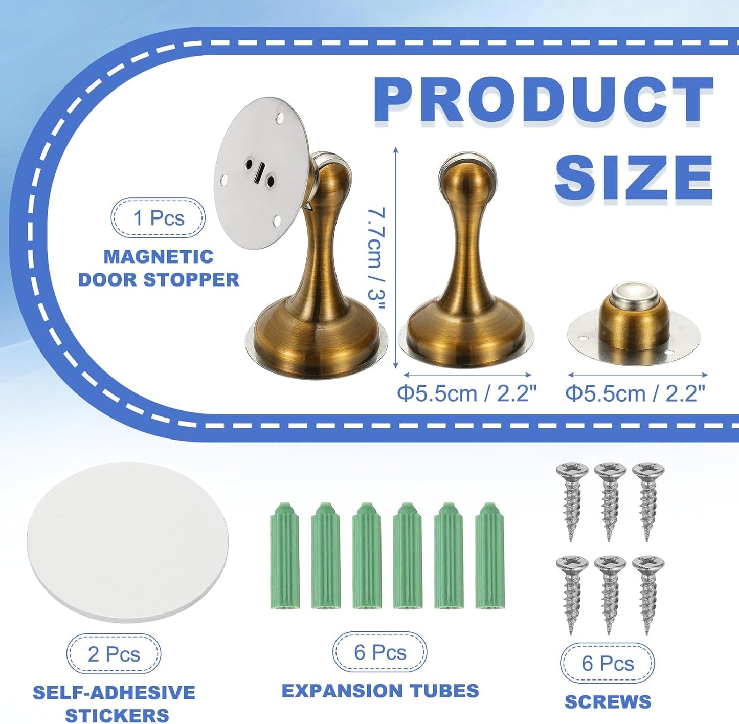 uxcell Magnetic Door Stopper, Stainless Steel Heavy Duty Door Holder, No Drilling Doors Knob Wall Protector with Self-AdhesiveTapes and Screws for Home Wall Floor Mounting, Yellow Bronze