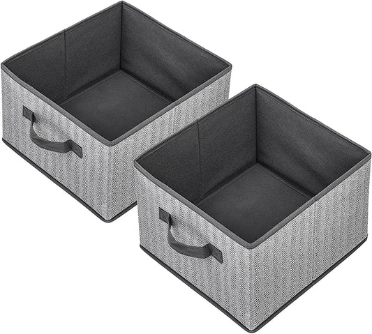 Storage Baskets, 11-Inch Woven Fabric Bins, Storage Cubes with Reinforced Handles, Organizer Bins for Closet Shelves, Foldable, for Toys, Clothes, Natural Beige (2PCS/Grey-11*11*7.8inch)