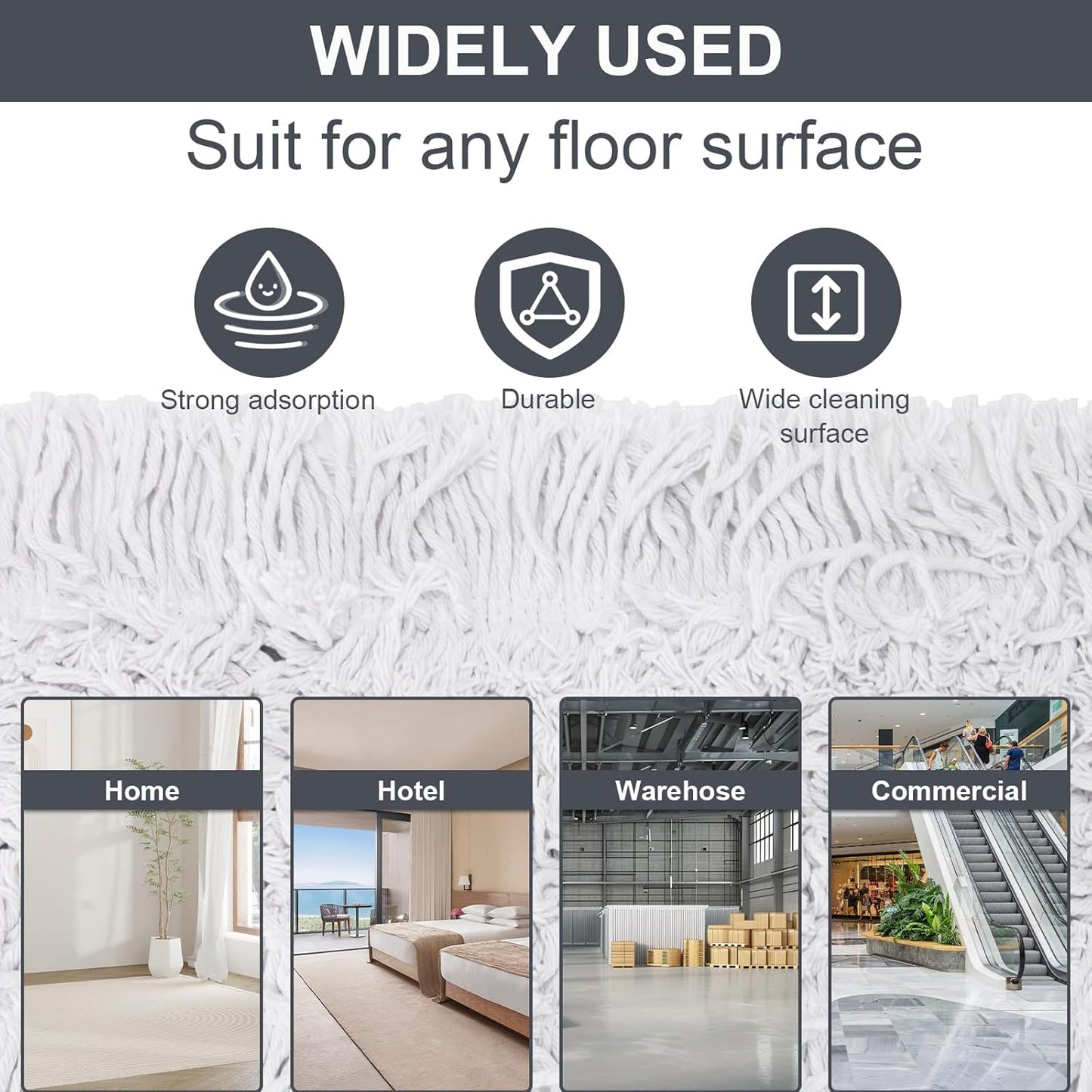 24" Commercial Dust Mop for Floor Cleaning,Heavy Duty Floor Duster Sweeper Broom with 2 Replacement Mop Pads,Large Wet Dry Flat Mops for Hardwood Floors,Marble, Laminate,Tile,Concrete,Garage (Grey)