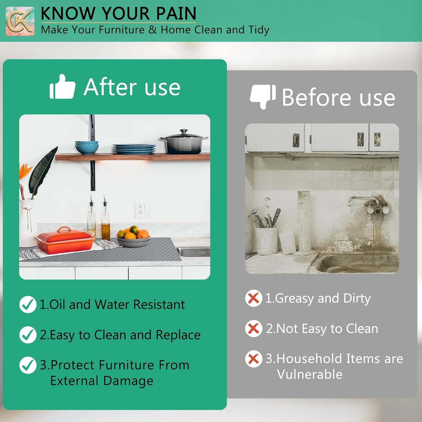 Self-Adhesive Shelf Liner Kitchen Liner, Waterproof Backed Paper Easy Peel and Stick Contact Liner Without Residue for Decor Your Desk Surface, Kitchen Countertops (Silver, 23.6 x 236.2 inches)