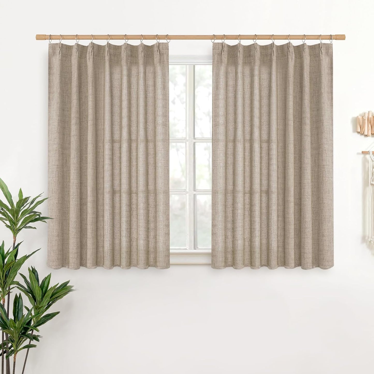 YoungsTex Short Linen Curtains 40 Inch Length for Cafe Window, Small Drapes Light Filtering with Back Tab for Bathroom Kitchen Window, 2 Panels, 40 X 40 Inch