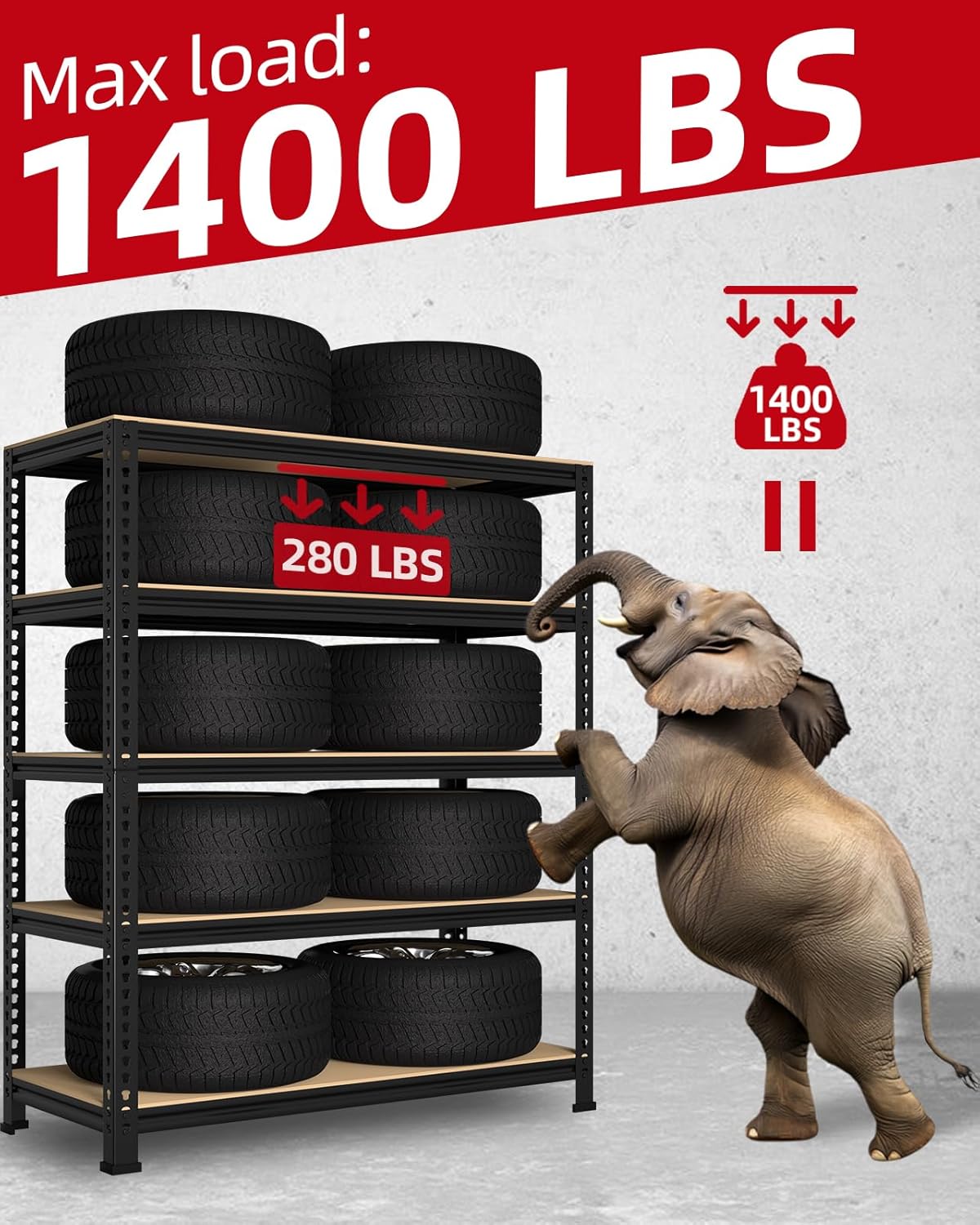 PrimeZone 32"W x 16"D x 63" H Storage Shelves - 4 Pack 5 Tier Adjustable Garage Storage Shelving, Heavy Duty Metal Storage Organizer Utility Rack Shelf Unit for Warehouse Pantry Closet Kitchen, Black