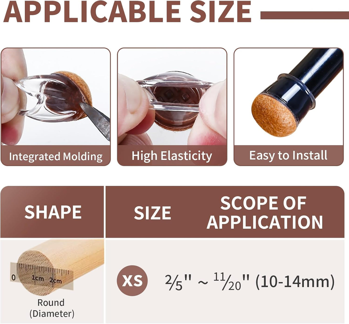 Ezprotekt 24 Pcs Extra Small Clear Round Chair Leg Floor Protectors for Wooden & Tiles Floors, Felt Silicone Furniture Feet Cups Covers for Table, Couch, Chair Legs (XS Fit: 2/5" - 11/20")