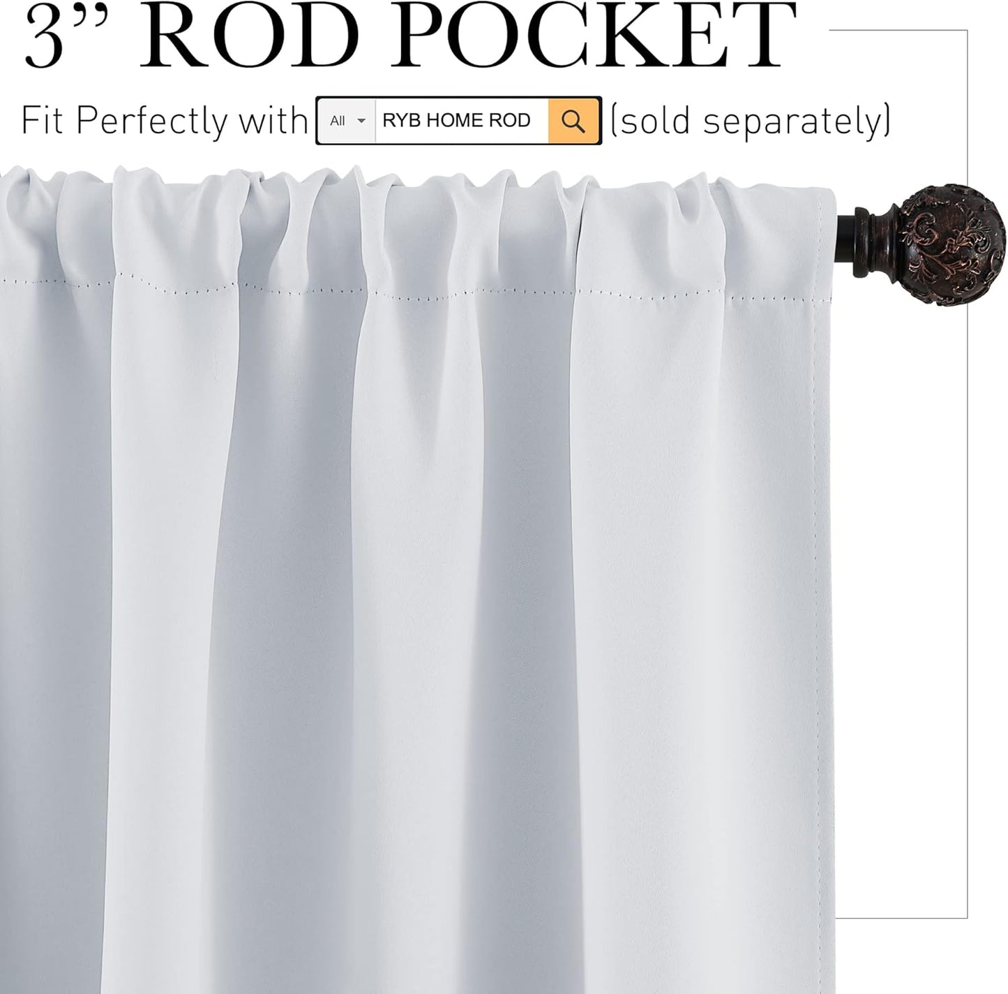 RYB HOME Short Curtains 2 Panels Set, Room Darkening Drapes Cafe Curtains Small Window Treatment for Bathroom Basement Studio Bunk Bed, Width 42 x Length 30 inches, Greyish White