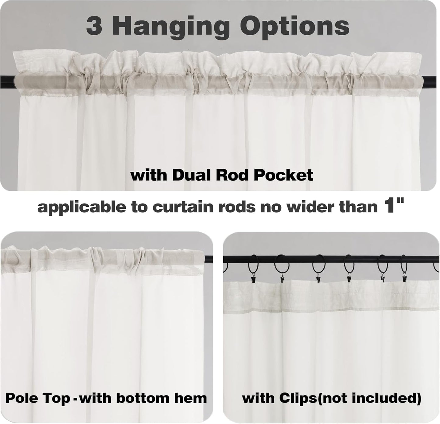 Chyhomenyc Ivory Sheer Curtains 54 Inch Length 2 Panels for Kitchen, Light Filtering Voile Rod Pocket Curtains Drapes for Living Room Bedroom Small Windows, 42Wx54L inches