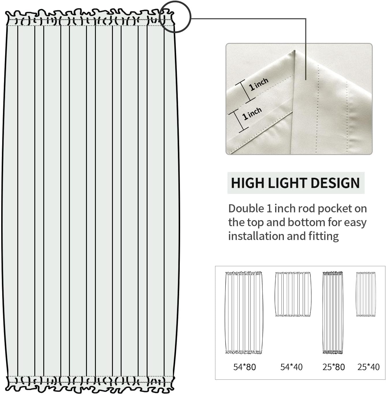 DWCN French Door Curtains Rod Pocket Thermal Blackout Curtain for Glass Windows, Kitchen and Patio Doors for Privacy, 54 X 40 Inches Long, 1 Curtain Panel with Tieback, Ivory