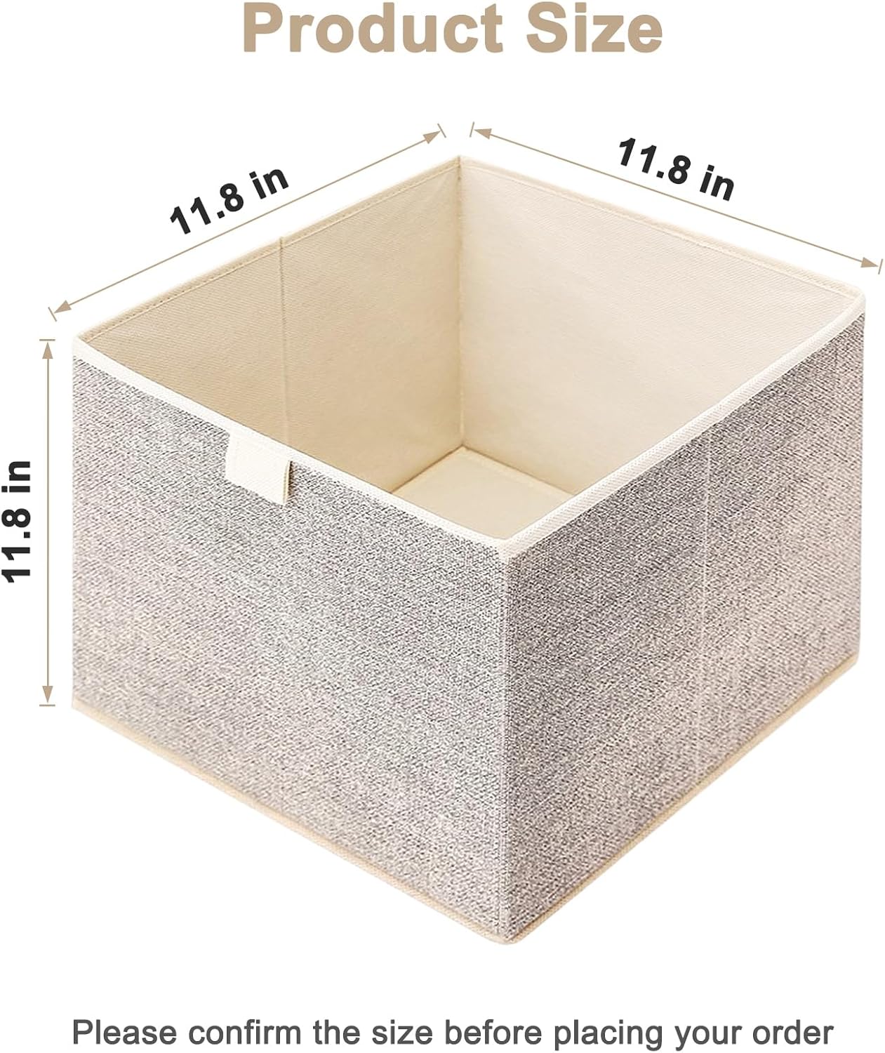 Storage Baskets, 11.8-Inch Woven Fabric Bins, Storage Cubes with Reinforced Handles, Organizer Bins for Closet Shelves, Foldable, for Toys, Clothes, Natural Beige (3PCS/Beige-11.8*11.8*11.8inch)