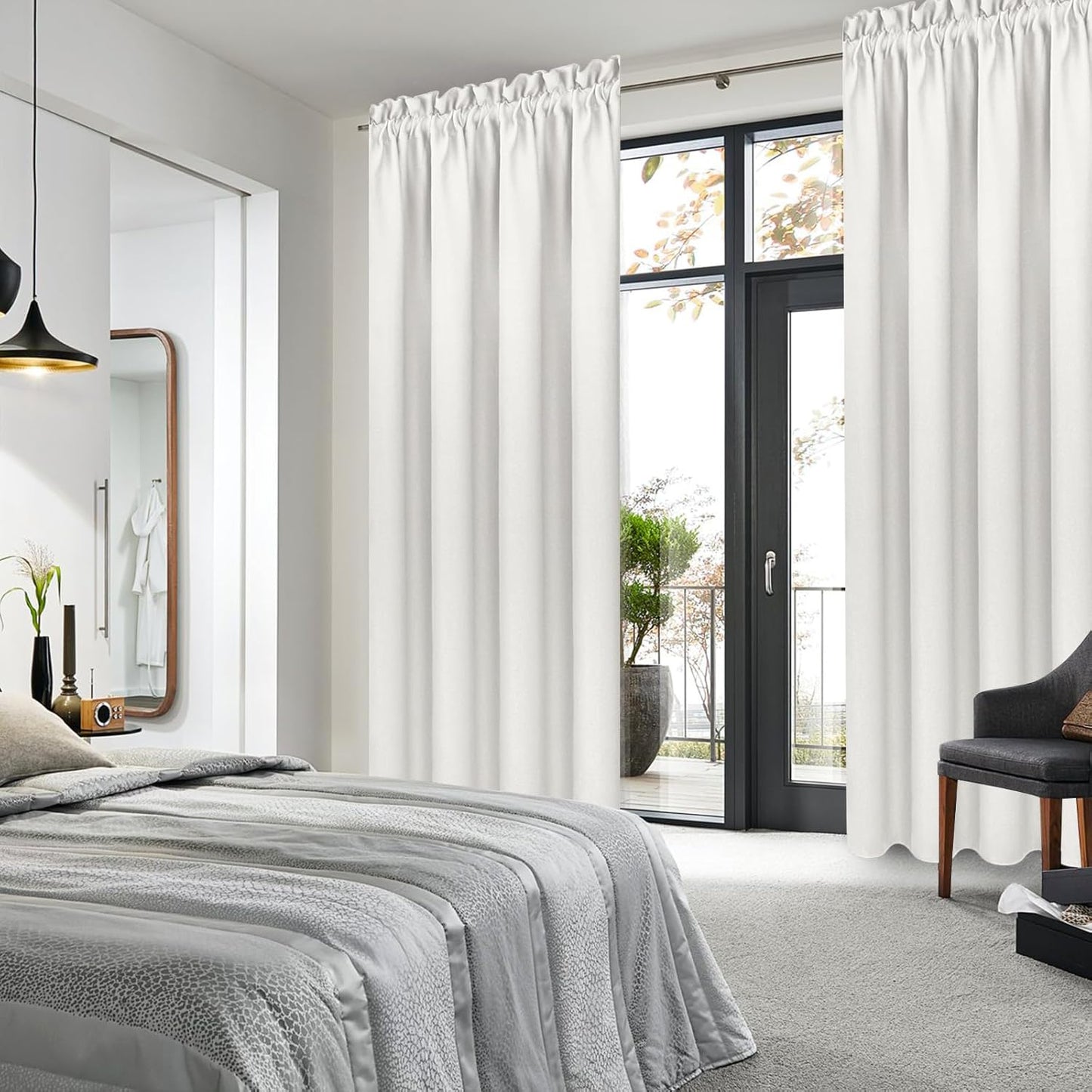 DWCN Blackout Curtains Thermal Insulated, Energy Saving & Noise Reducing Bedroom and Living Room Curtains, Ivory, W 42x L 72 Inch, Set of 2 Rod Pocket Curtain Panels