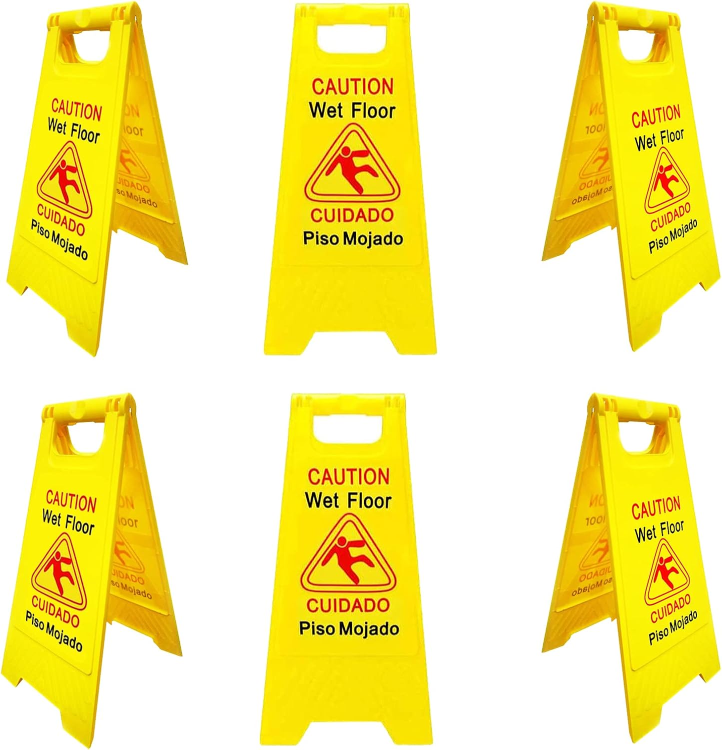 Displayforever 6 Packs Caution Wet Floor Signs for Restaurant, Restroom, Office | 2-Sided Safety Bright Yellow Bilingual Sign | Cuadado Piso Mojado| Avoid Fall & Slip Accident