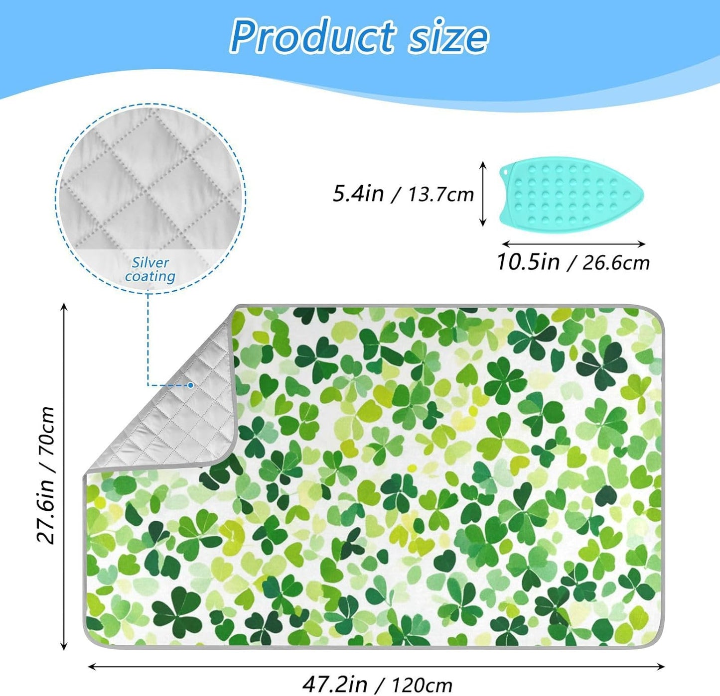 Bright Green Clover St. Patrick Ironing Mat for Table top Portable Ironing Pad Blanket for Washer Dryer Countertop Travel