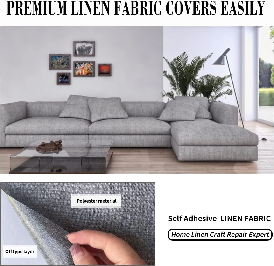 Fabric Repair Patches, 35X79 Inch Linen Repair Tape Self-Adhesive Fabric Patches Durable, DIY Large Linen Tape for Sofa, Couches, Furniture, Chair, Clothing （35X79 Inch, White）