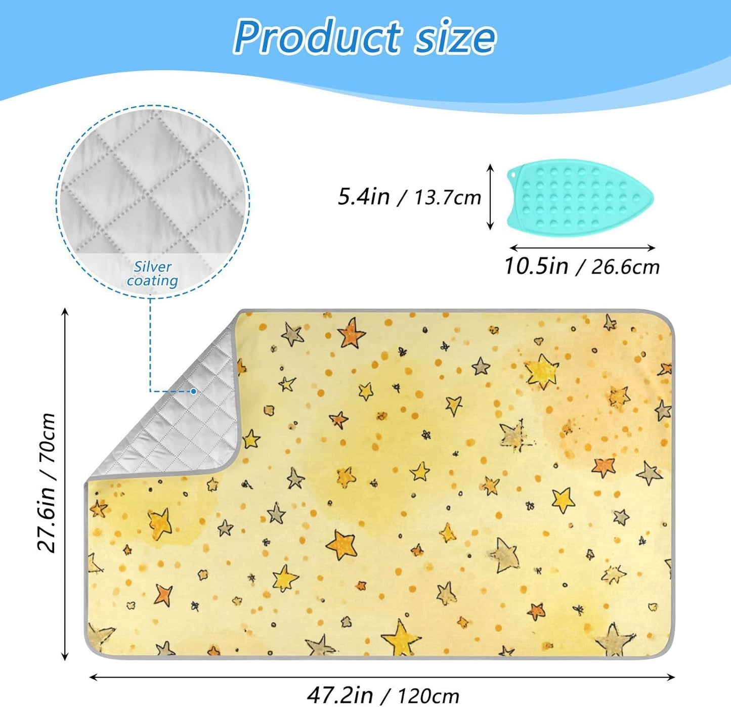 Golden Stars and Dots Ironing Mat for Table top Portable Ironing Pad Blanket for Washer Dryer Countertop Travel
