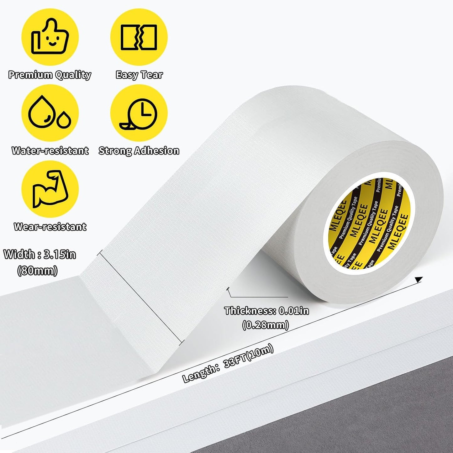 2Pack Duct Tape Heavy Duty Single Sided, Strong Adhesive High Strength, Waterproof Mesh Tape for Indoor Outdoor Repairing Sealing Bonding, Easy Use Hand Tearable, 3.15 Inch x 33 Feet, White