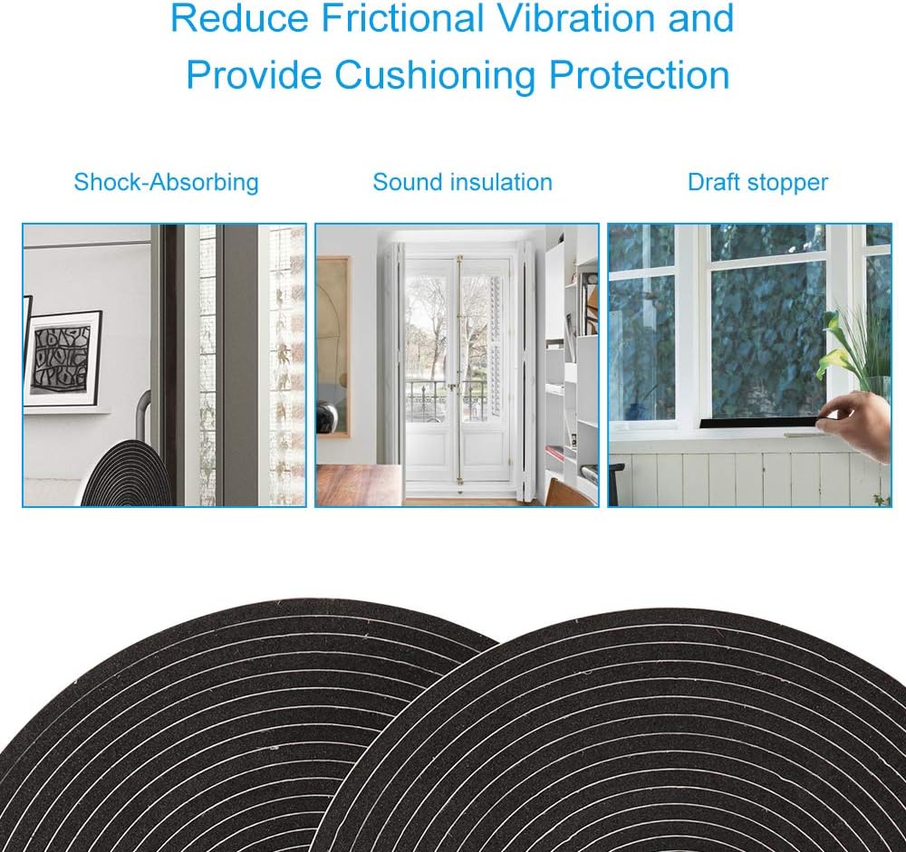 2 Rolls Foam Tape Weatheratrip for Door Window Insulation, Single Sided Foam Strips Adhesive, High Density Foam Seal Tape, Closed Cell Foam Seal Strip Tape(1/2"Wx1/4"Tx32FT, Black)