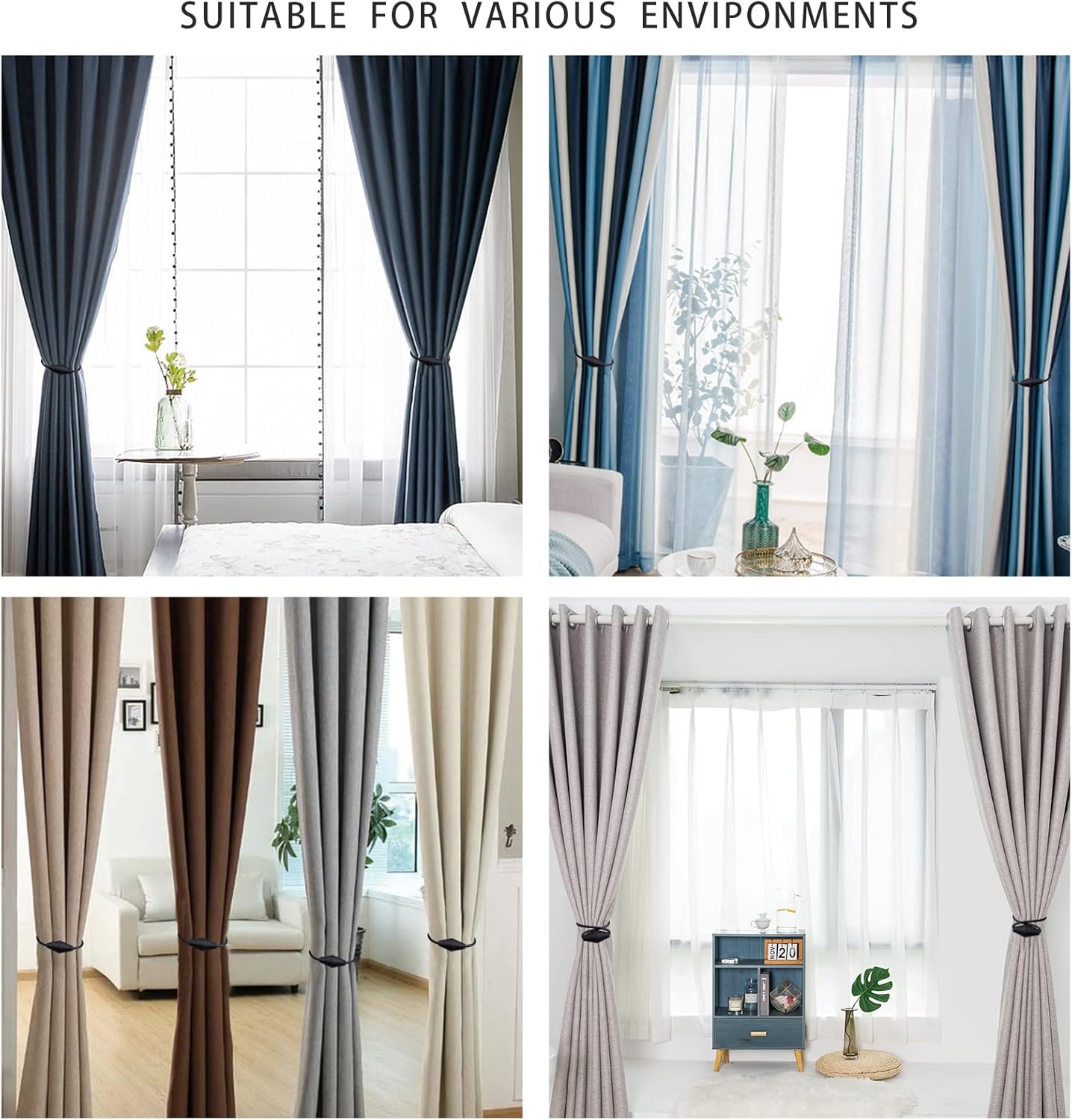 2 PCS Magnetic Curtain Tiebacks, European Style Convenient Drape Tie Backs Holdbacks for Thin or Thick Home & Office Window Draperies, No Tools Required-Black