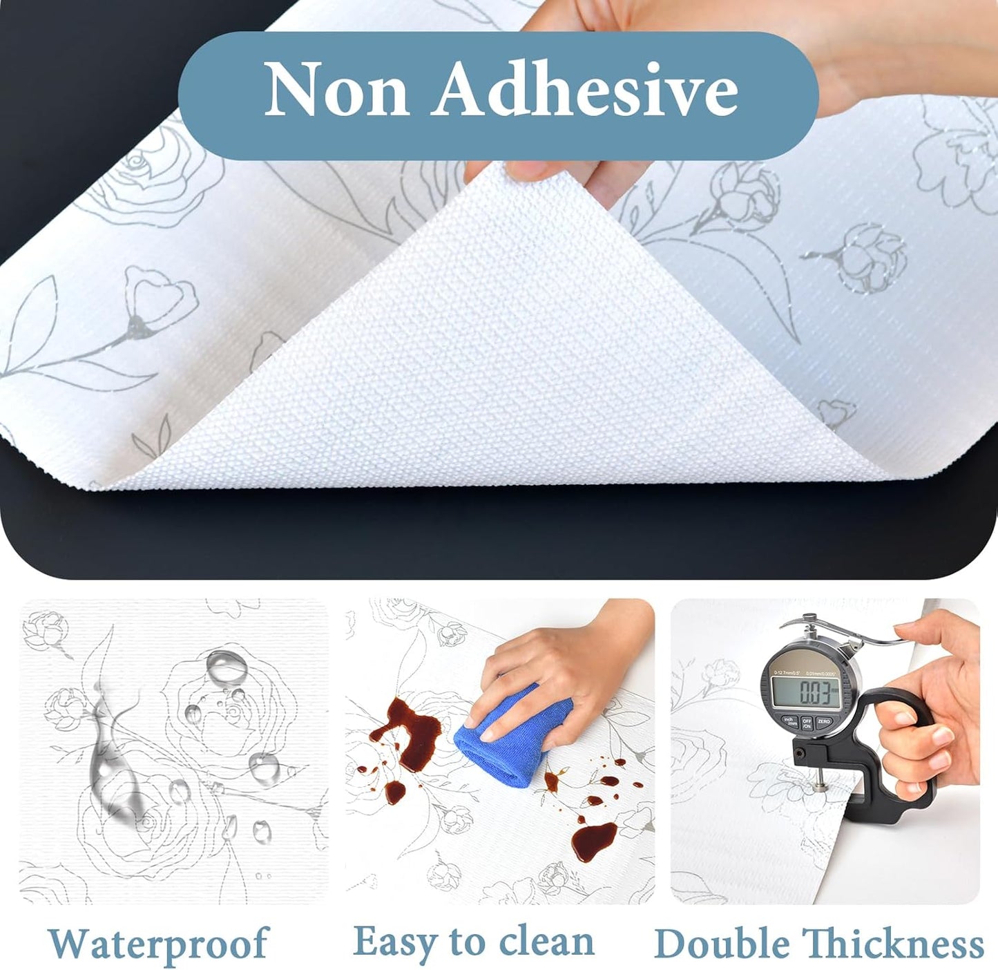 Shelf Liners for Kitchen Cabinets 23.6in x 30FT Non Adhesive Drawer Liner Sliver Floral Thickened Shelf Liner Paper Strong Non-Slip Easy to Clean for Tool Box Refrigerator with Knife and Tape Measure