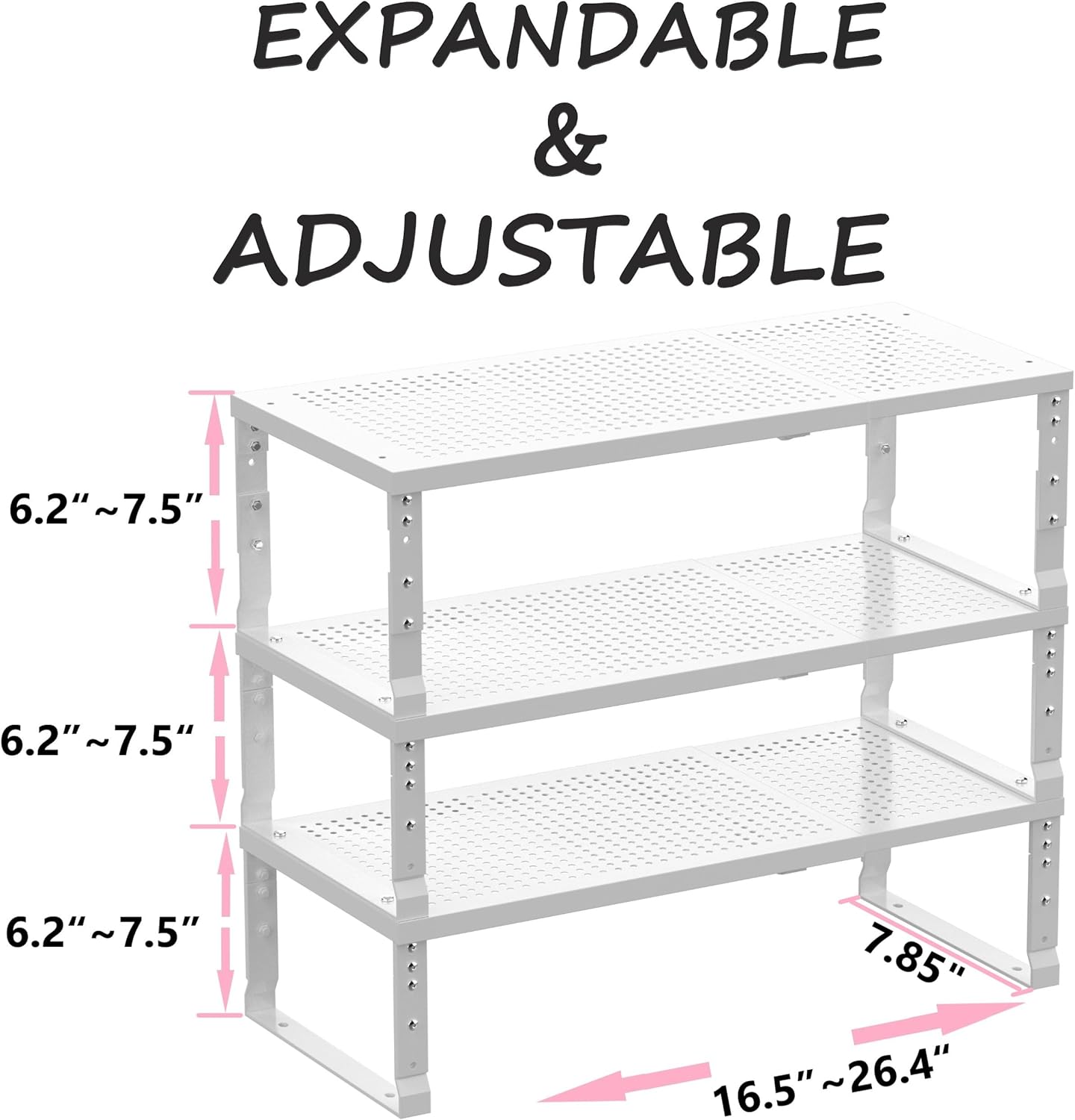Metal Stackable Expandable Storage Shelf - Multi-Functional Home Storage Shelf, Suitable for Kitchen, Cabinet，Bathroom, Office, Garage, etc.（3PACKS/White/Medium