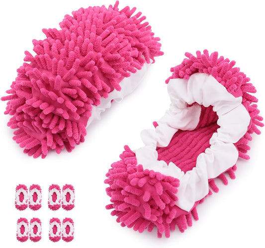 8 Pcs Mop Slippers Socks Floor Cleaning,Microfiber Shoe Covers dust Washable Reusable for Woman Man House Kitchen (Rose)