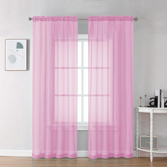 Chyhomenyc Pink Sheer Curtains 78 Inches Long 2 Panels Set for Living Room, Light Filtering Voile Lightweight Bedroom Curtains, Rod Pocket Solid Window Treatment Drapes, Each 42W x 78L