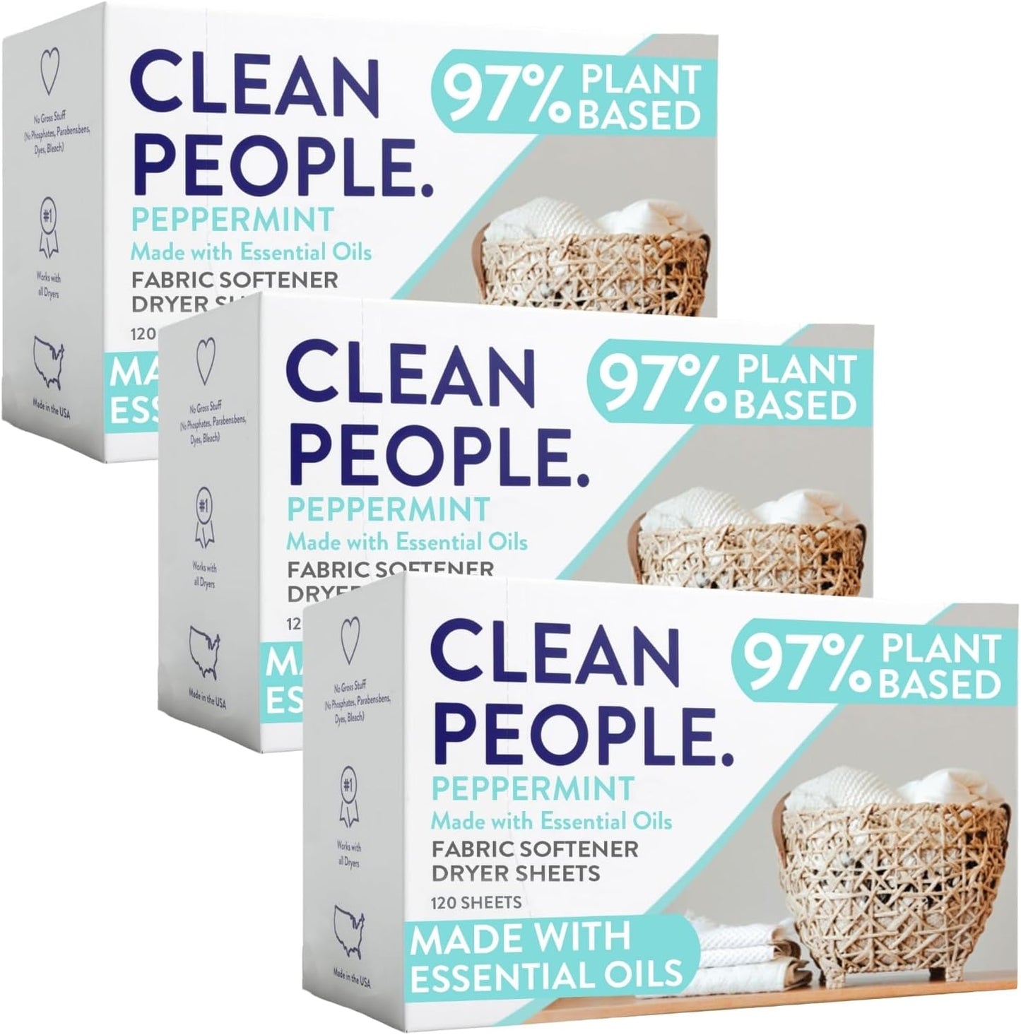 The Clean People Fabric Softener Sheets - Dryer Sheets - Softens & Removes Static - Vegan Laundry Softener With Essential Oils - Peppermint 360 Pack